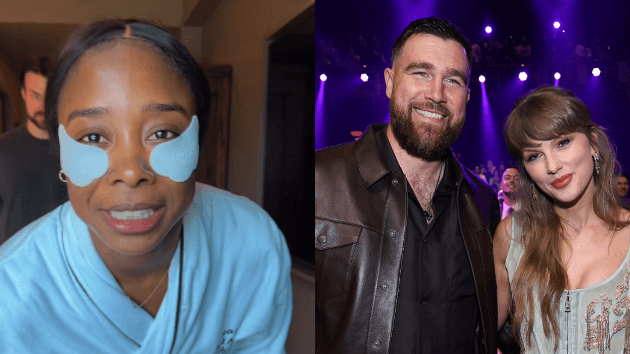 Tori Evans with TJ Shaw; Travis Kelce and Taylor Swift