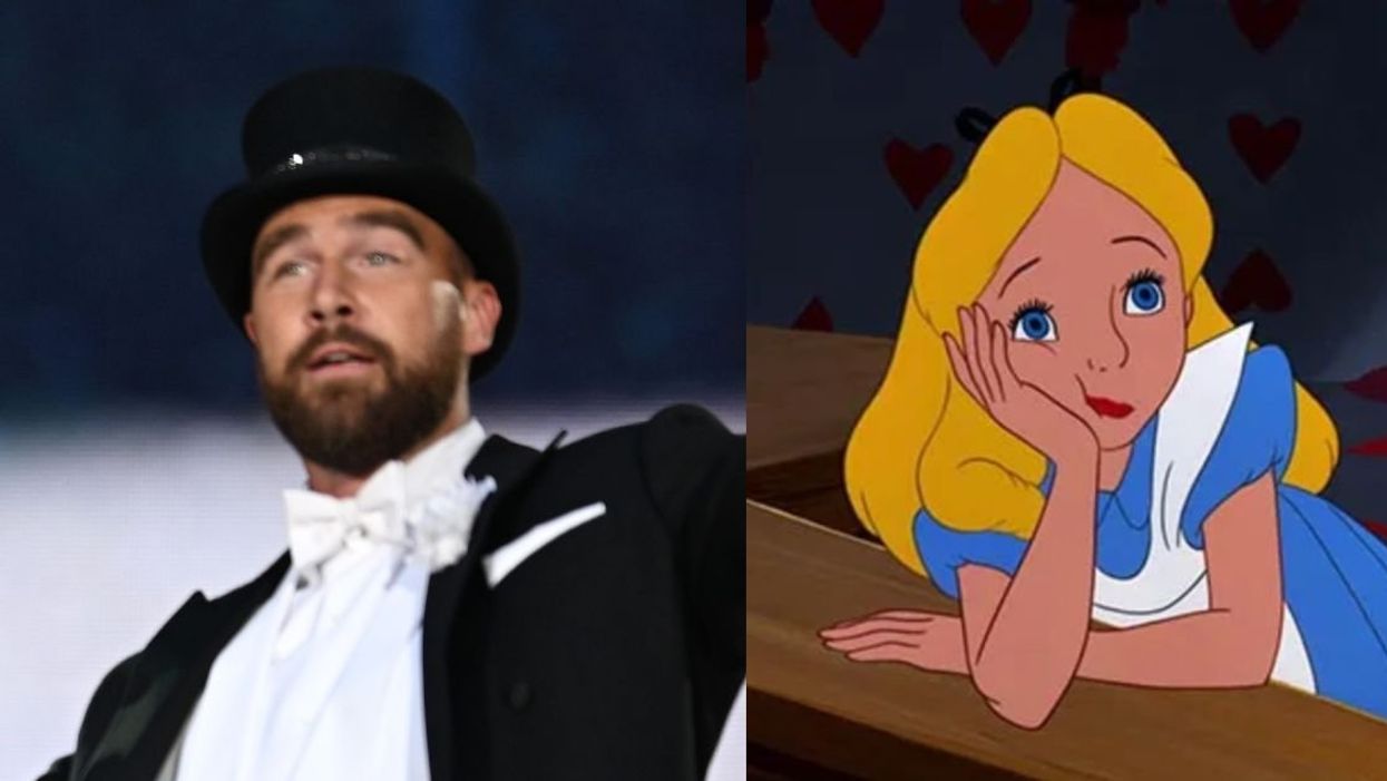 Travis Kelce from his "Eras Tour" cameo ; Alice from Disney's animated film "Alice in Wonderland"