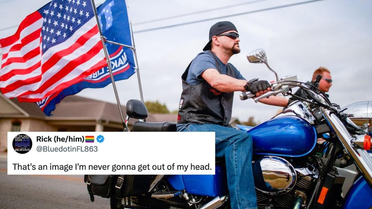 Trump-supporting biker with tweet reaction