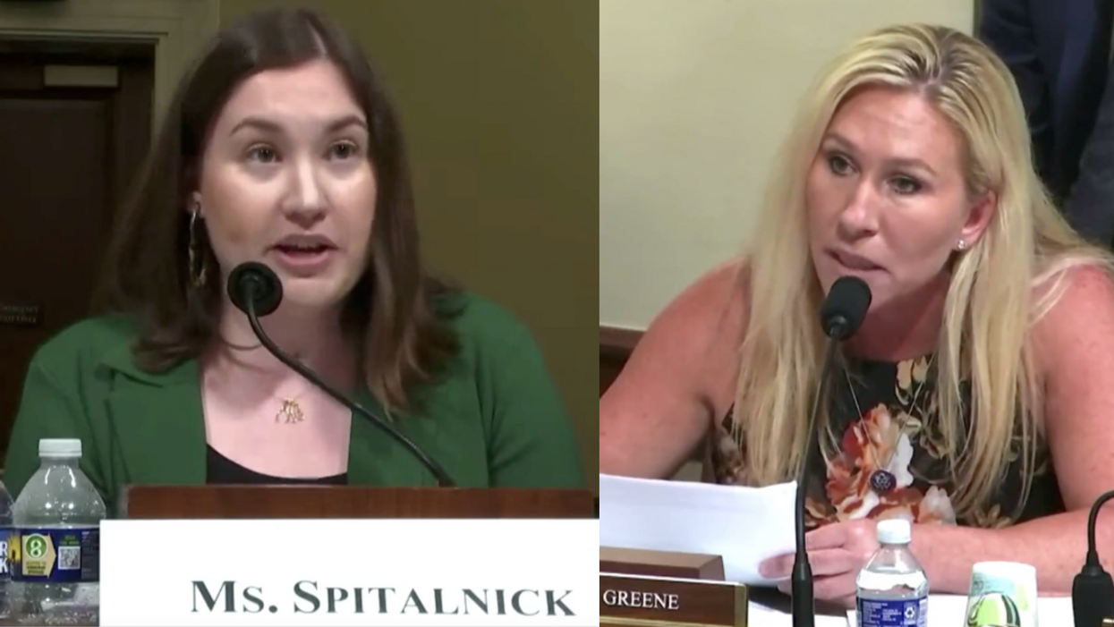 Twitter screenshot of Amy Spitalnick; Twitter screenshot of Marjorie Taylor Greene