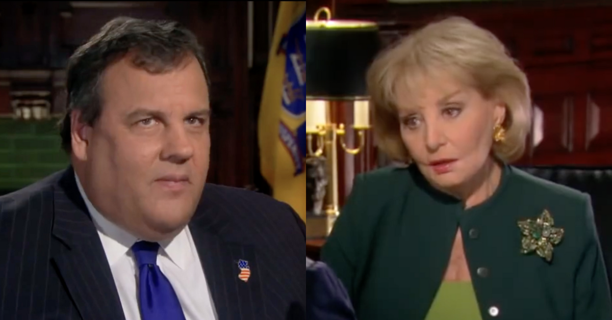 Twitter screenshot of Chris Christie; Twitter screenshot of Barbara Walters