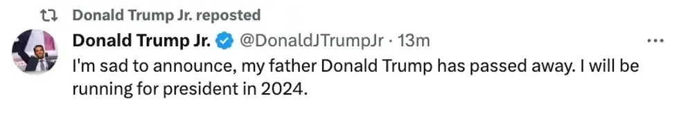 Twitter screenshot of @DonaldTrumpJr's post