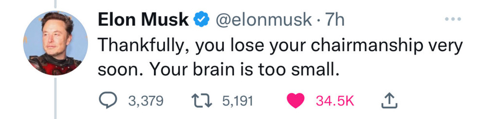 Twitter screenshot of Elon Musk's reply to Adam Schiff