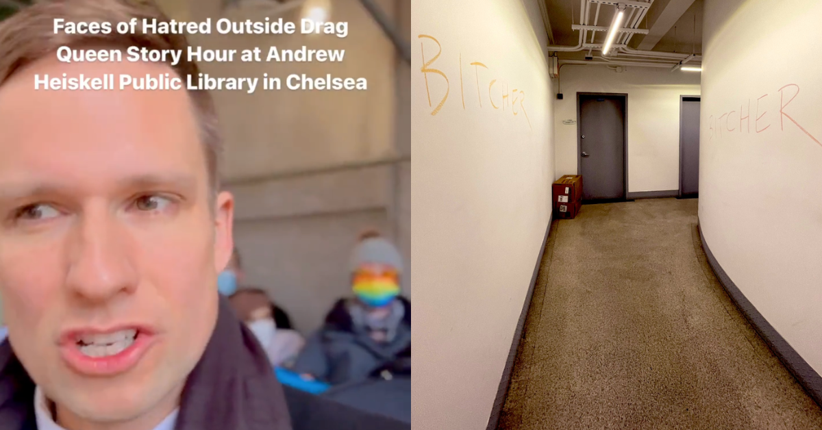 Twitter screenshot of Erik Bottcher; Twitter screenshot of vandalism outside Bottcher's district office