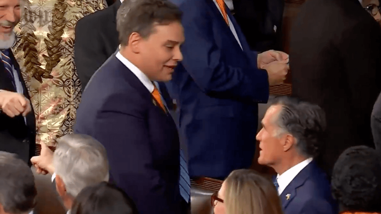 Twitter screenshot of George Santos and Mitt Romney