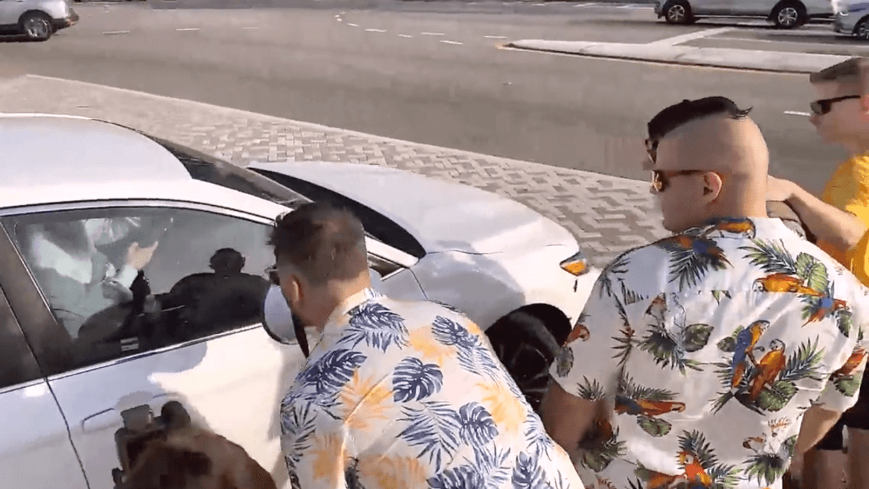 Twitter screenshot of Goyim Defense League members harassing a Jewish Orlando resident in their car