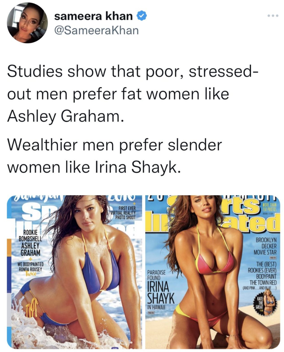 Twitter screenshot of Sameera Khan's tweet attacking Ashley Graham