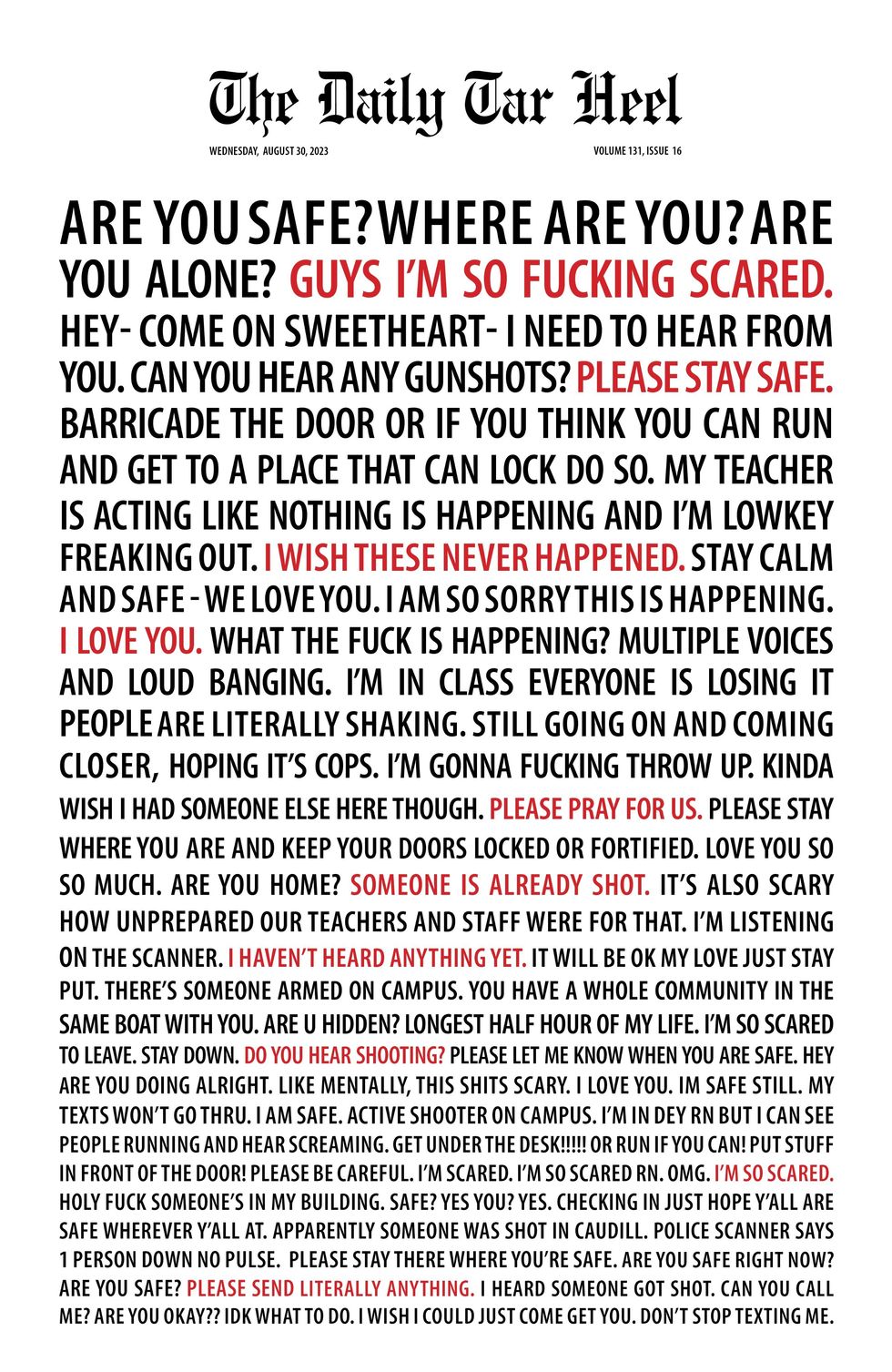 Twitter screenshot of the cover of "The Daily Tar Heel"