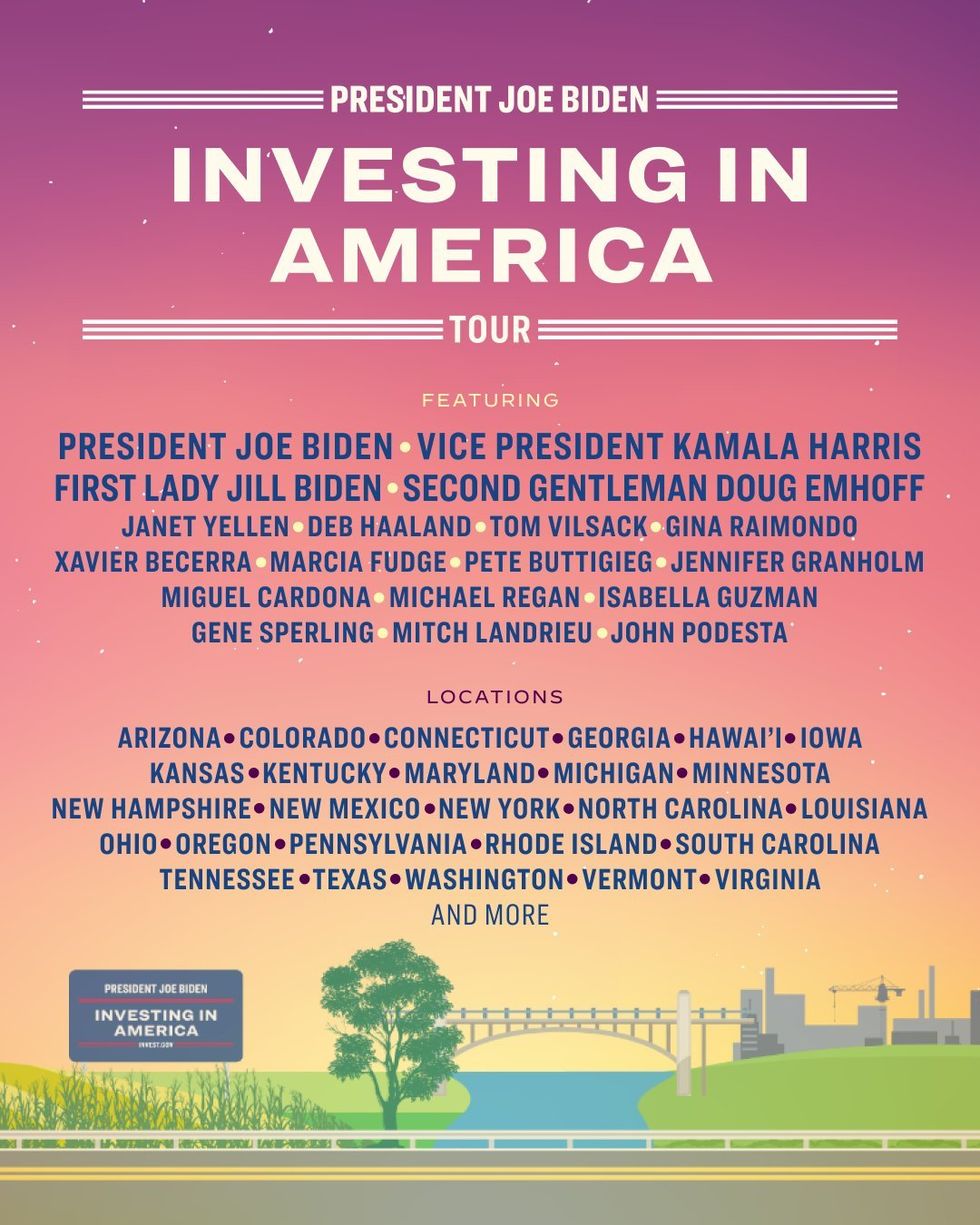 Twitter screenshot of the White House's "Investing in America" tour
