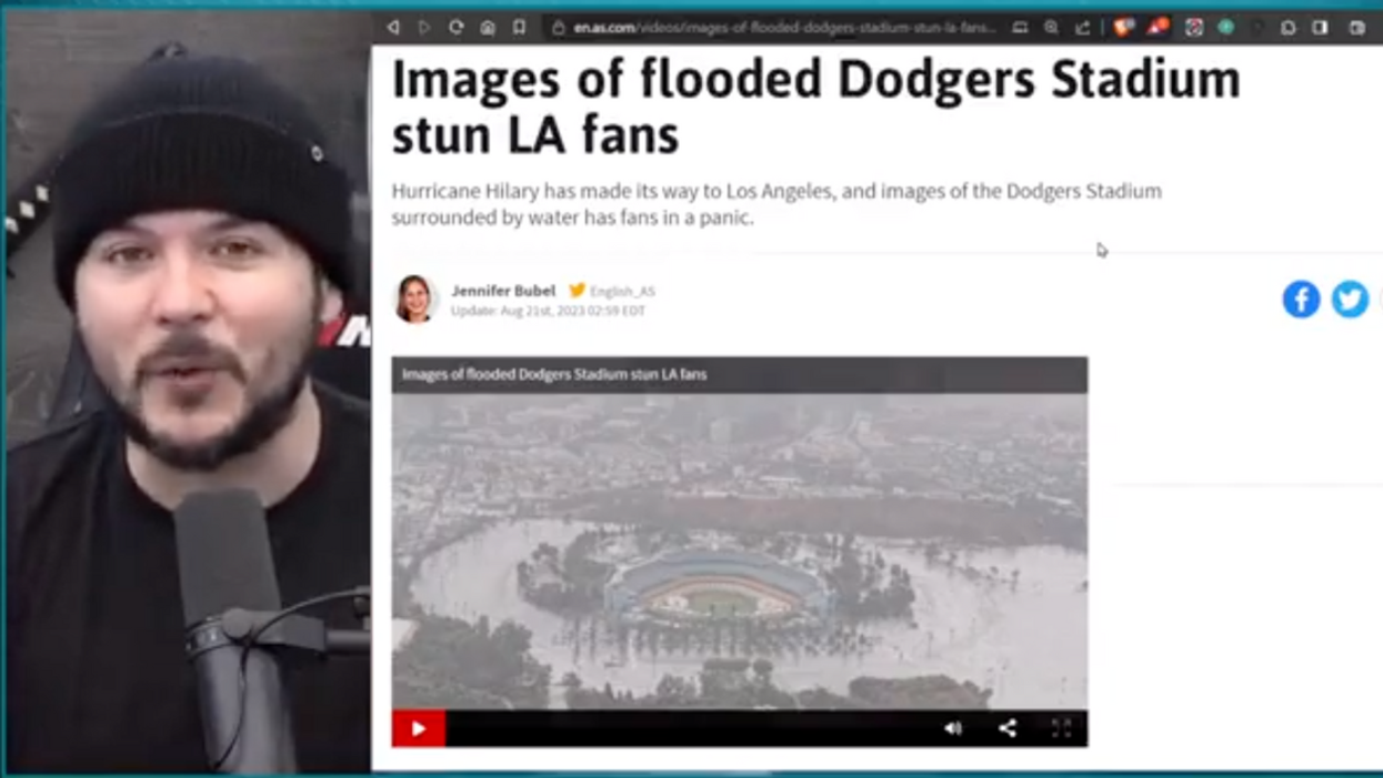 Twitter screenshot of Tim Pool discussing Hurricane Hilary and the flooded Dodgers Stadium