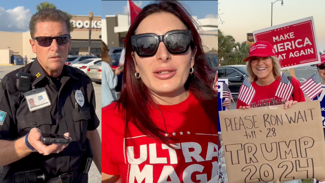 Twitter screenshots of a security officer, Laura Loomer, and a Trump supporter from @LauraLoomer's video