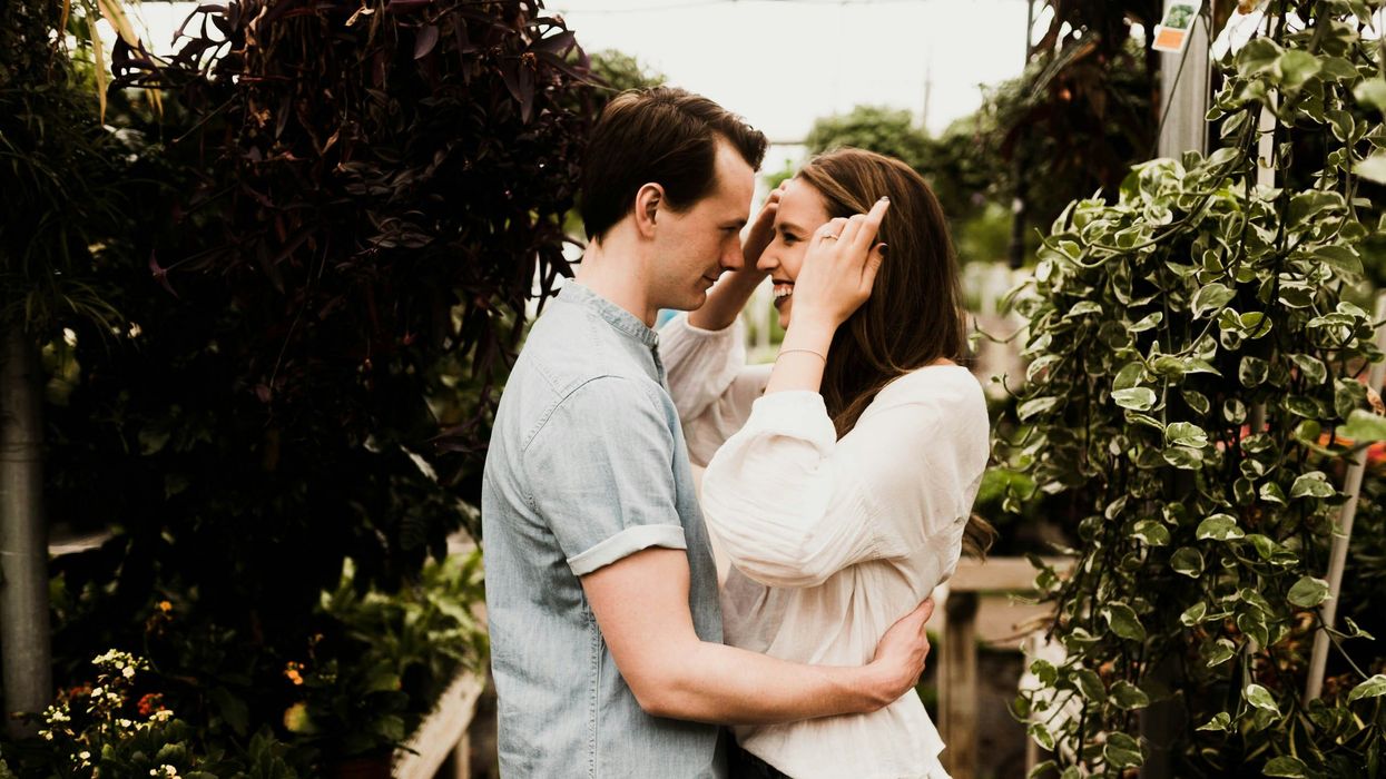Two people laughing