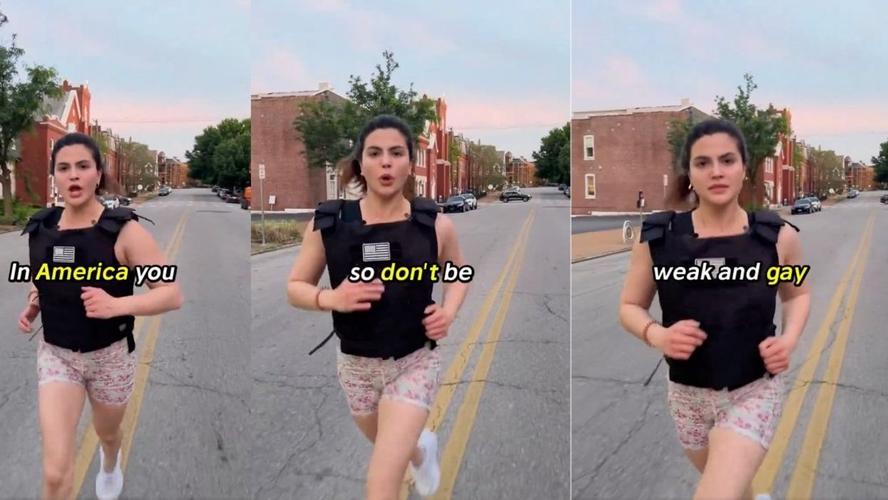 Valentina Gomez campaign ad of her running wearing a bulletproof vest