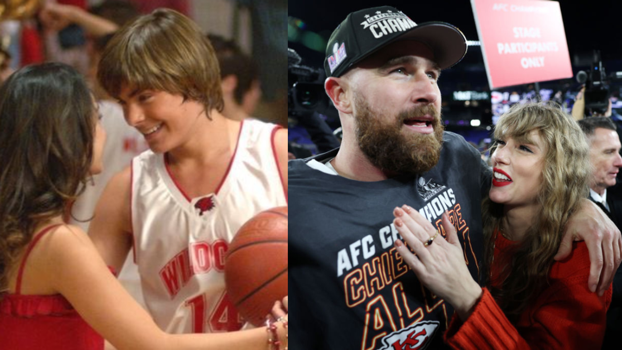 Vanessa Hudgens and Zac Efron from 'High School Musical'; Travis Kelce and Taylor Swift