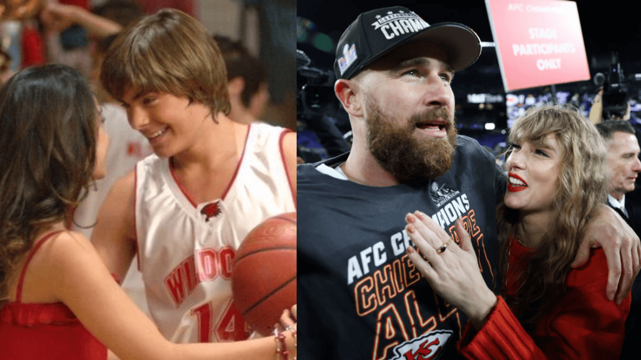 Vanessa Hudgens and Zac Efron from 'High School Musical'; Travis Kelce and Taylor Swift