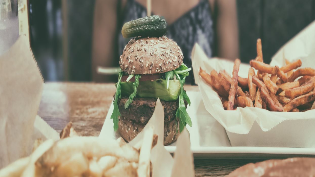 vegan burger beside potato fries