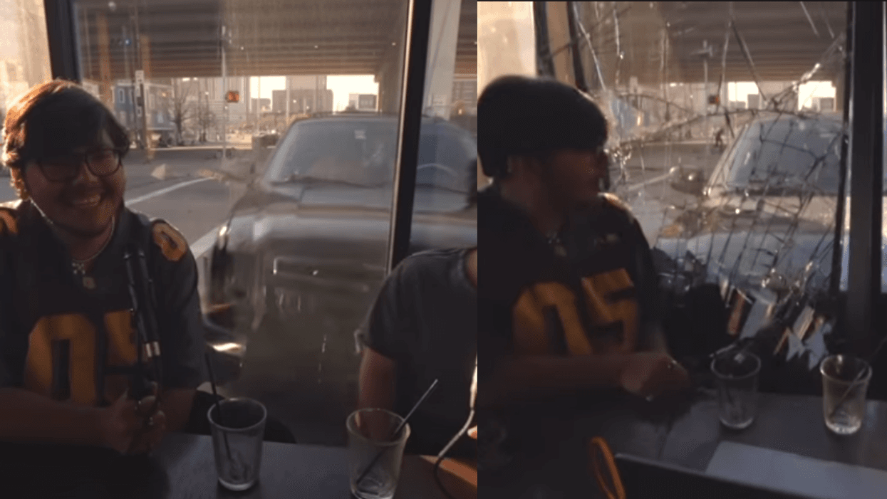 Vehicle smashing into window of coffee shop