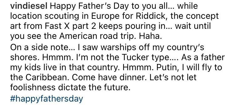 Vin Diesel's original Father's Day Instagram caption