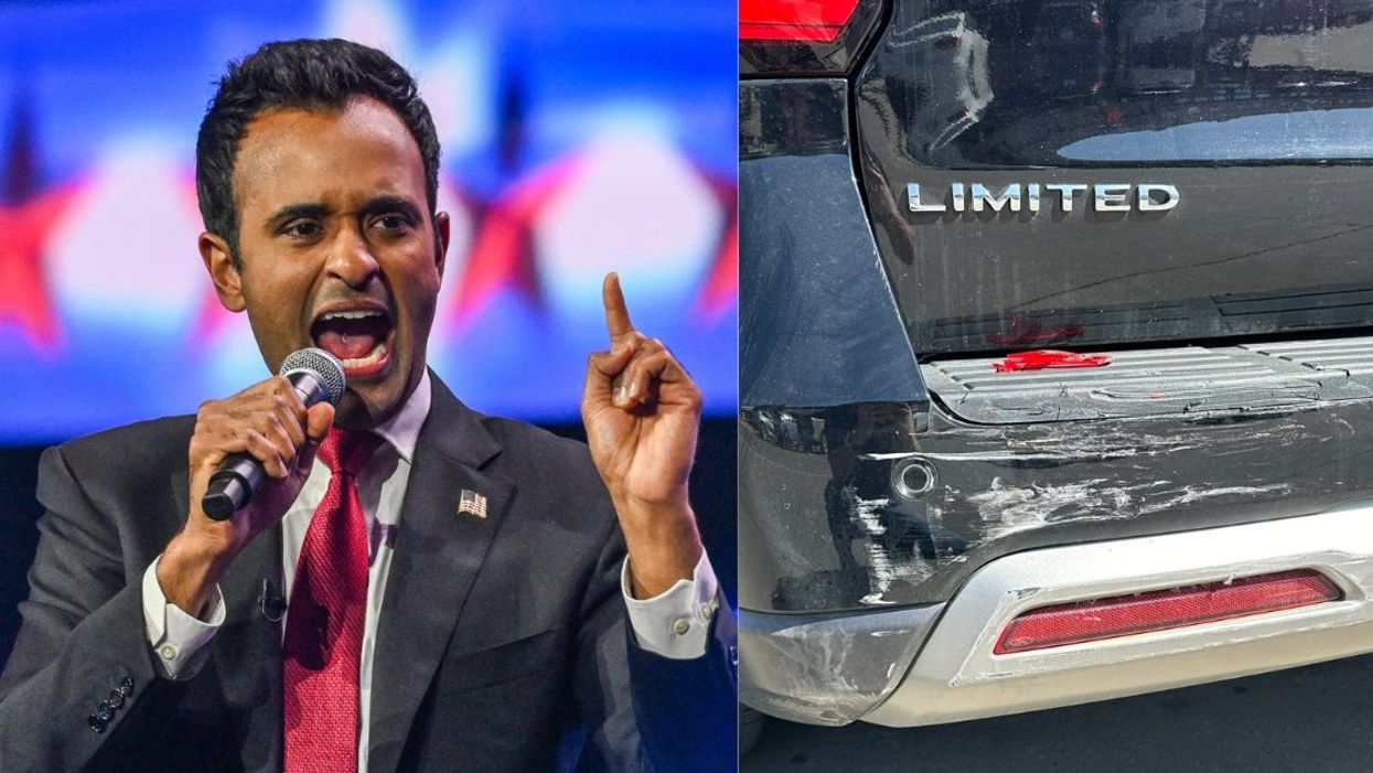 Vivek Ramaswamy; screenshot of damage to Ramaswamy's car