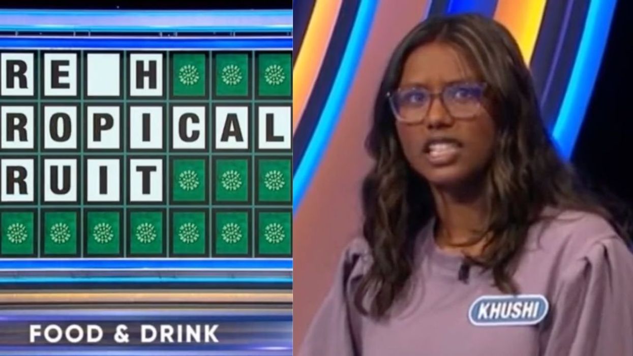 Wheel of Fortune puzzle and contestant Khushi