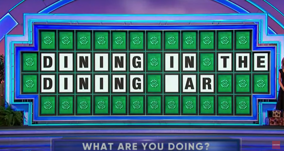 'Wheel of Fortune' puzzle with one letter left