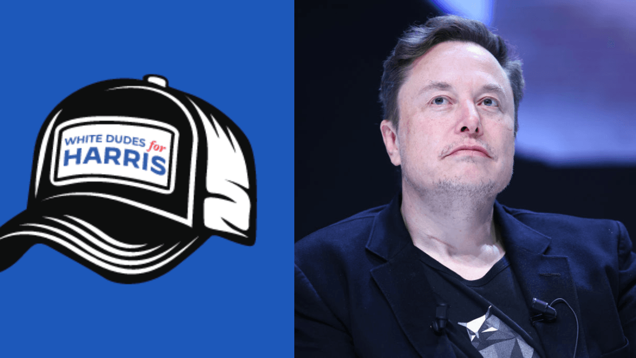 White Dudes for Harris logo; Elon Musk