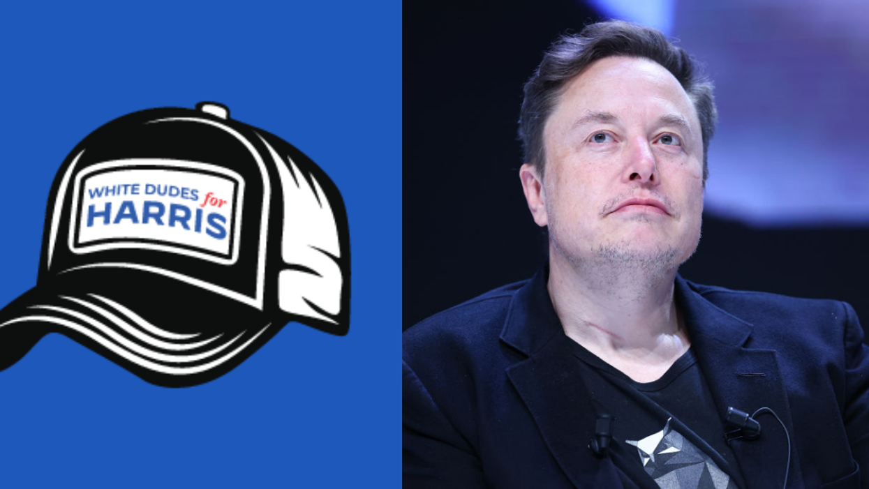 White Dudes for Harris logo; Elon Musk