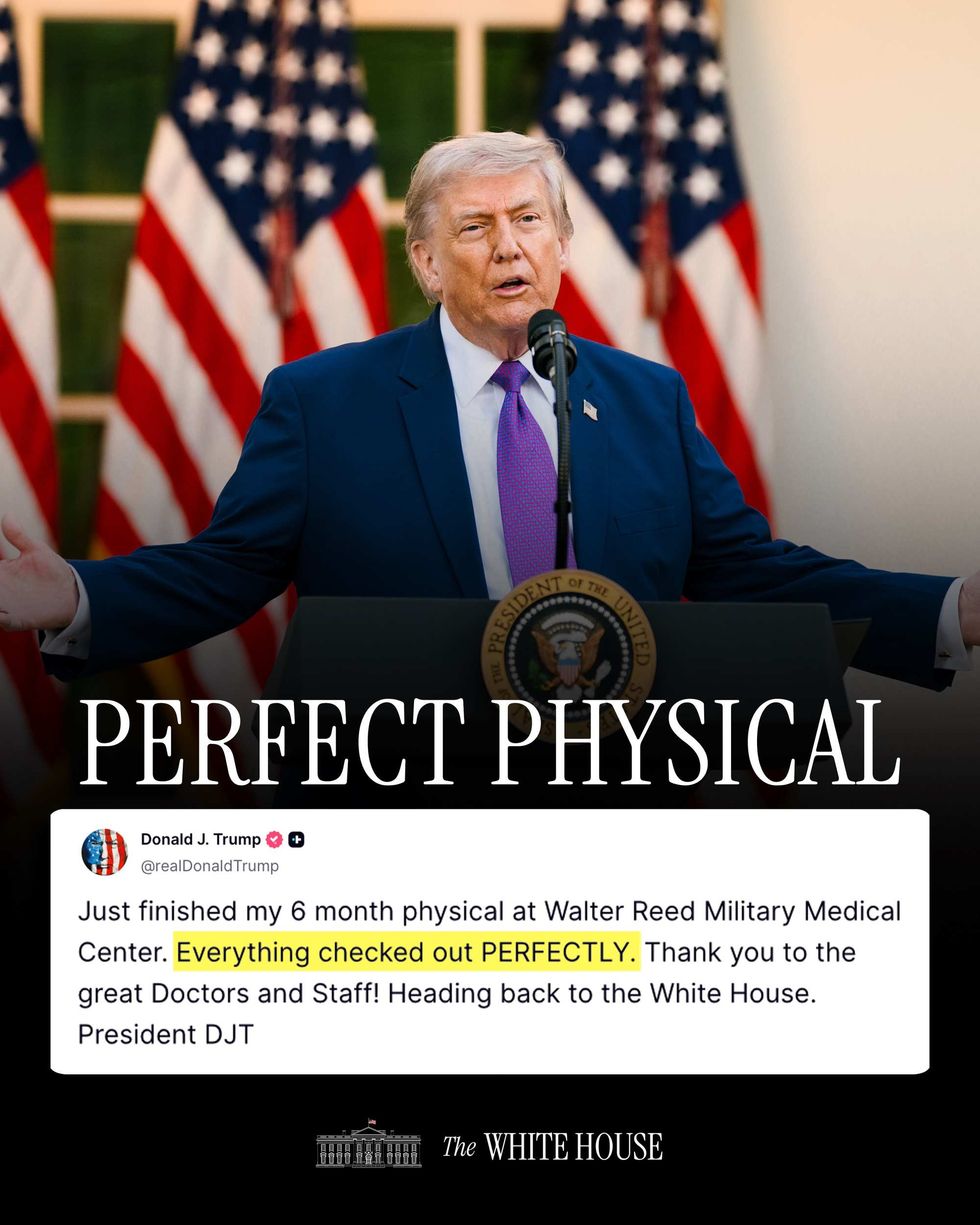 White House graphic showing Trump's post about latest physical exam results