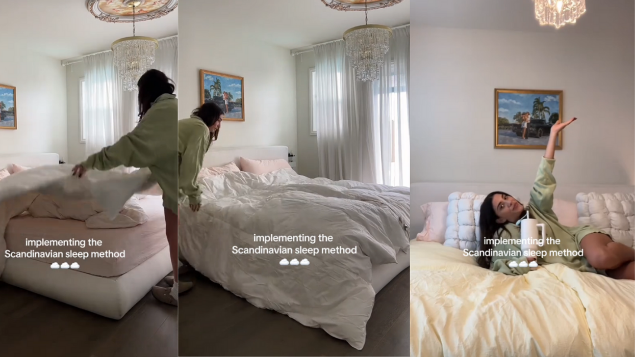 Woman employs the 'Scandinavian Sleep Method' by using two duvets on her bed