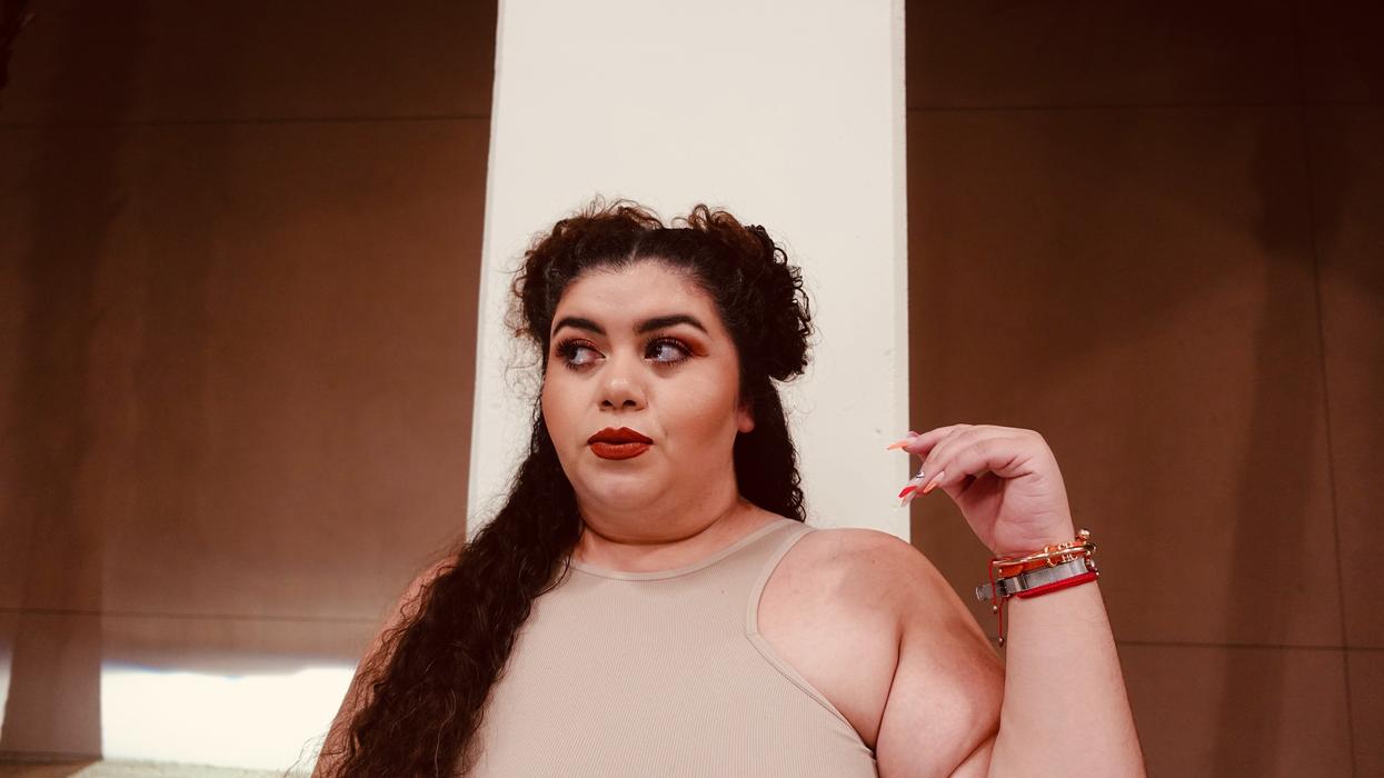 Woman side-eyeing someone