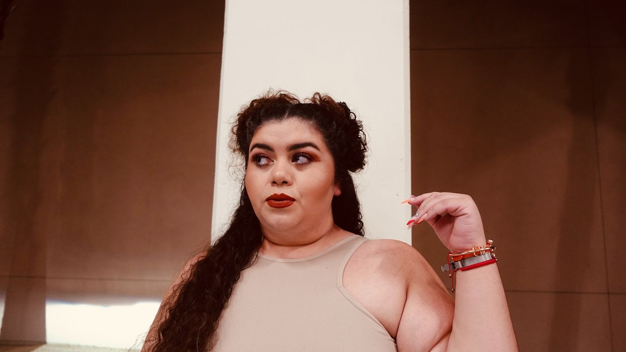 Woman side-eyeing someone