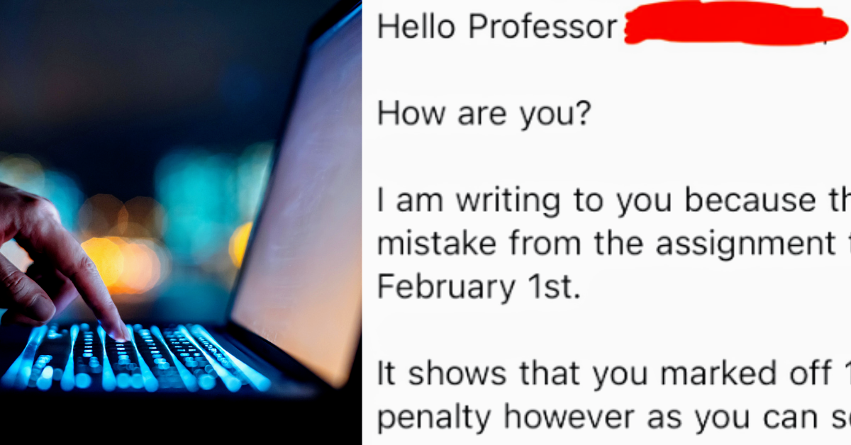 woman typing on laptop at night; screenshot of email