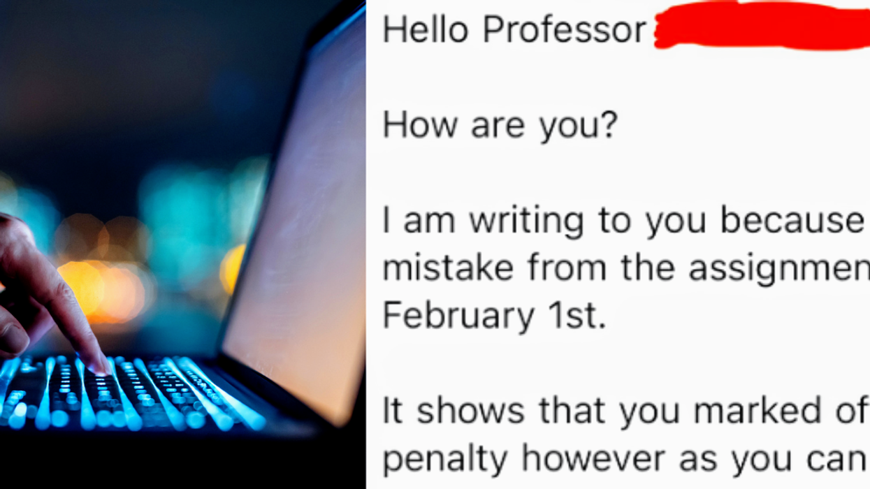 woman typing on laptop at night; screenshot of email