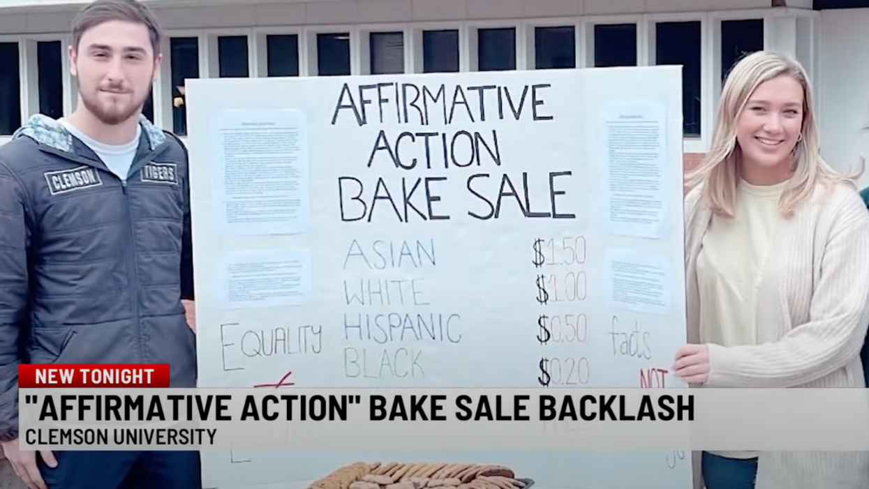 WSPA 7 News screenshot of the affirmative action bake sale at Clemson University
