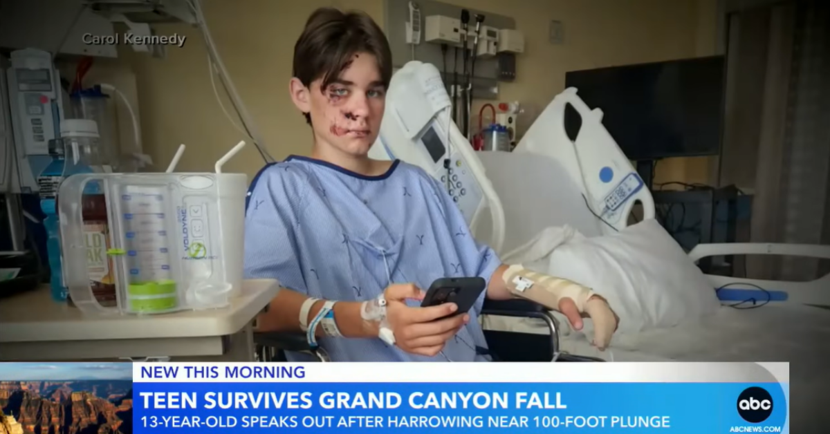 Wyatt Kauffman after falling 100 feet into Grand Canyon