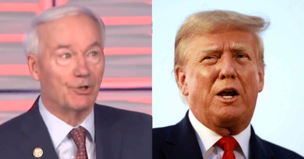 X screenshot of Asa Hutchinson; Donald Trump