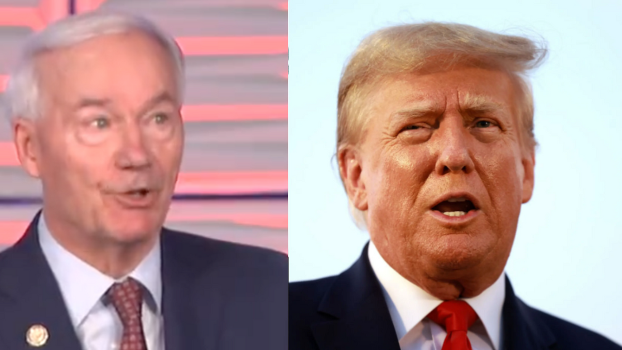 X screenshot of Asa Hutchinson; Donald Trump