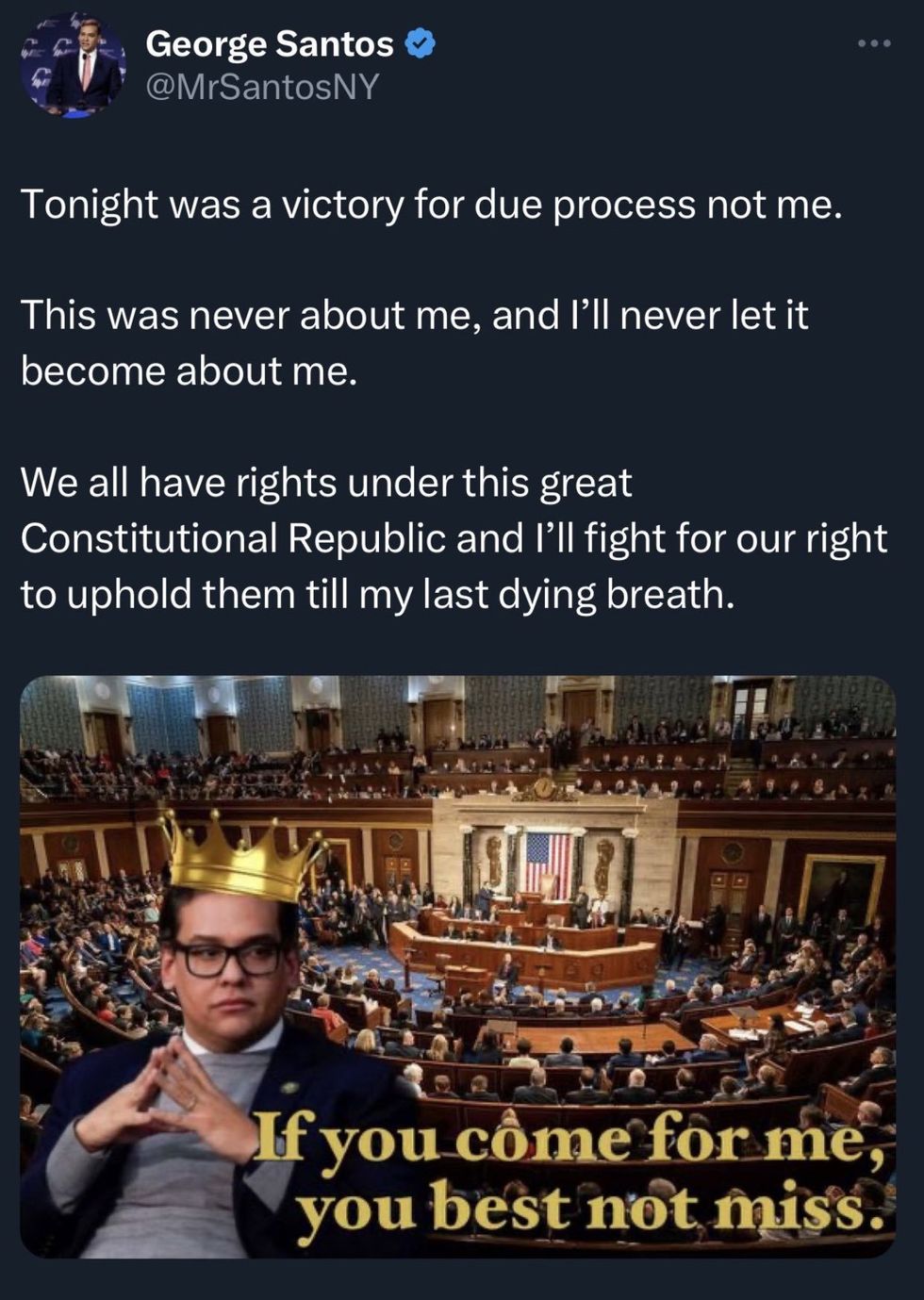 X screenshot of George Santos' post and meme