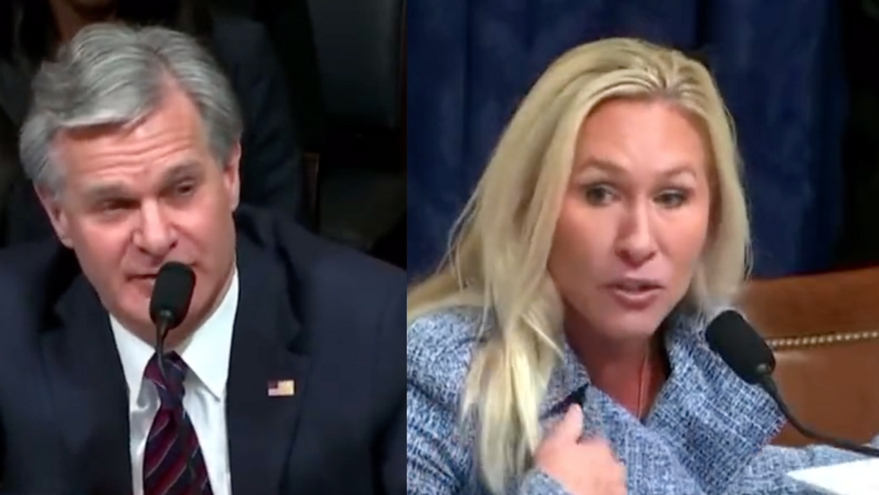 X screenshots of Christopher Wray and Marjorie Taylor Greene