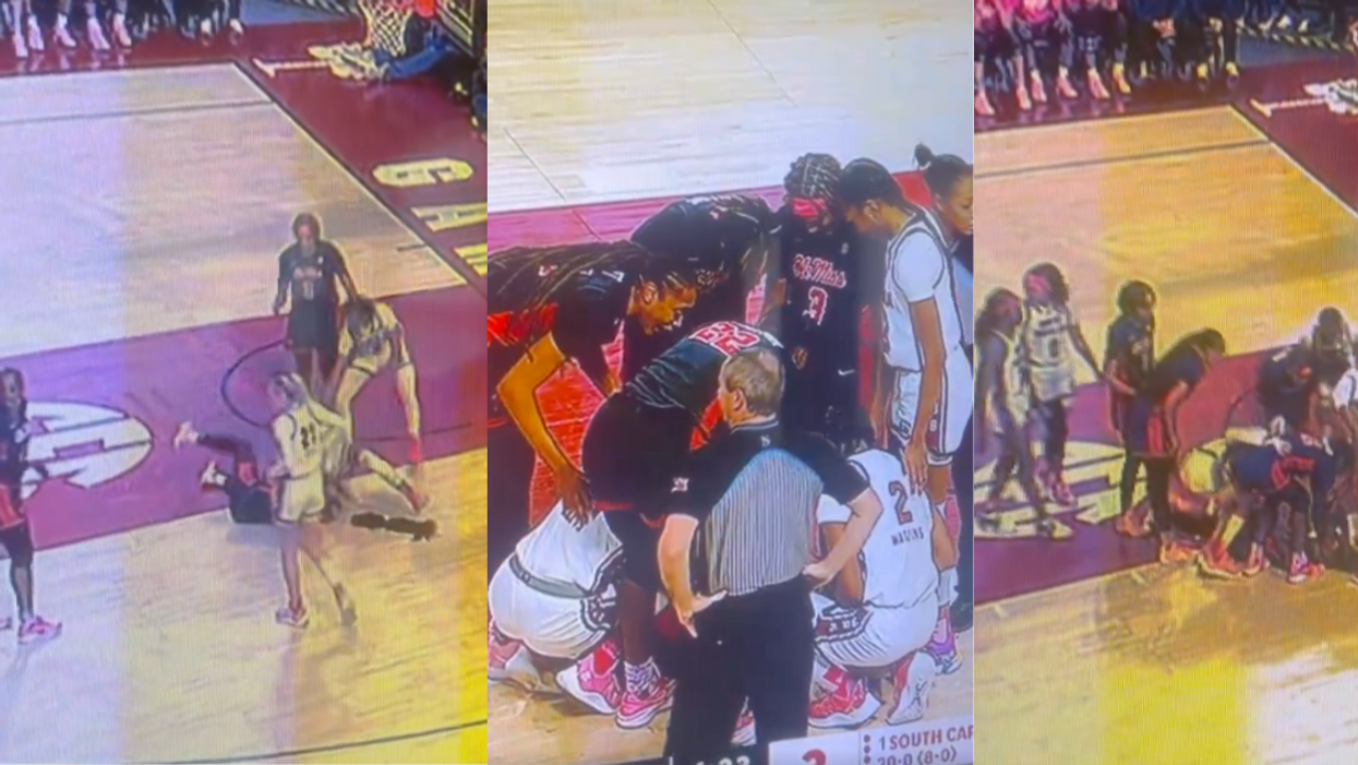 X screenshots of Ole Miss and South Carolina women's basketball players on court