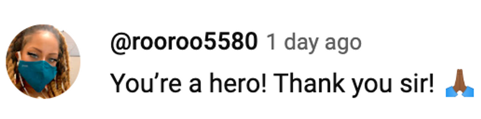 YouTube comment reading: 'You're a hero! Thank you sir'
