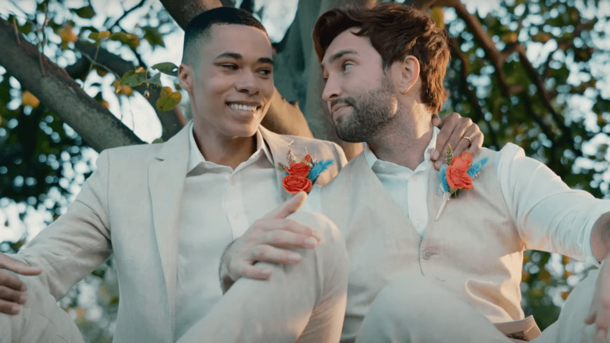 YouTube screenshot of gay couple from Men's Wearhouse ad