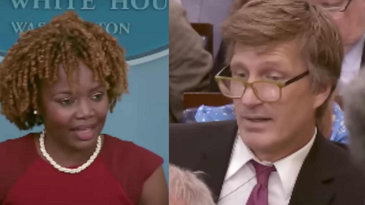 YouTube screenshot of Karine Jean-Pierre; YouTube screenshot of Owen Jensen