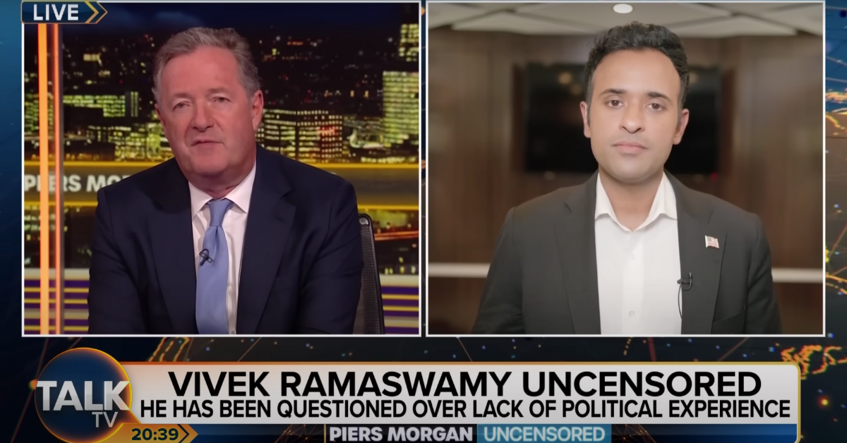 YouTube screenshot of Piers Morgan and Vivek Ramaswamy