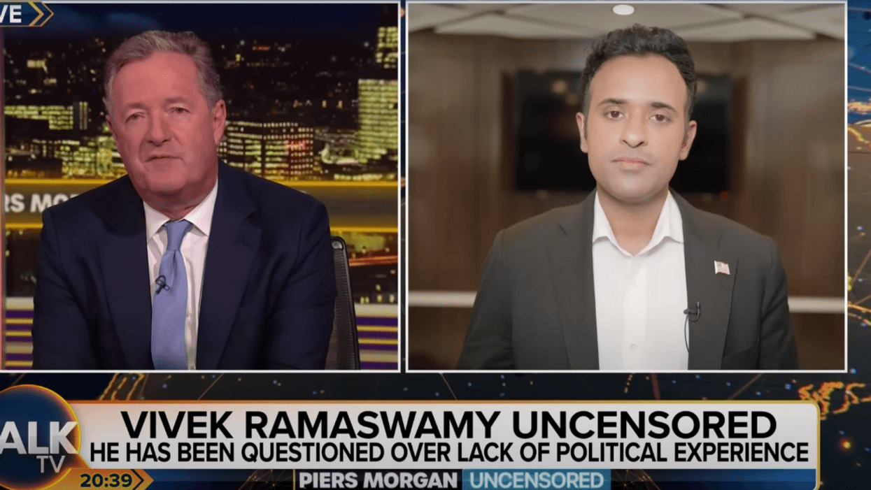YouTube screenshot of Piers Morgan and Vivek Ramaswamy