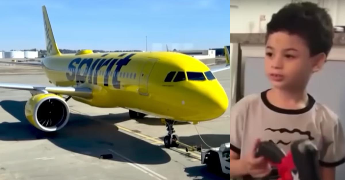 YouTube screenshots of a Spirit Airlines plane and the child in question