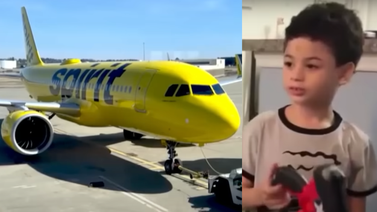 YouTube screenshots of a Spirit Airlines plane and the child in question