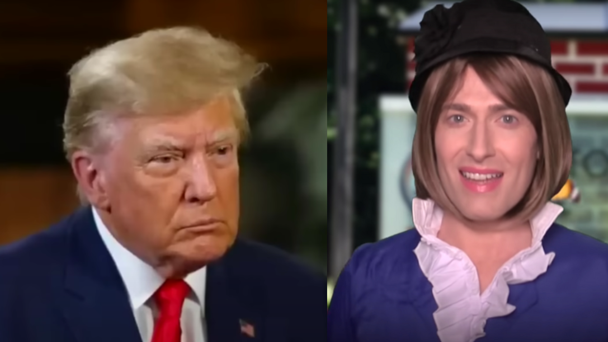 YouTube screenshots of Donald Trump and Randy Rainbow from "Don't Arraign on My Parade" parody video