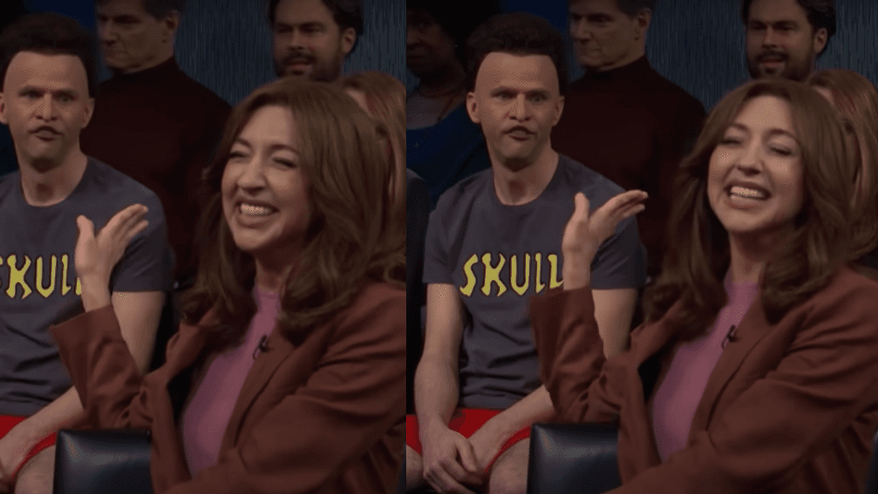 YouTube screenshots of Mikey Day and Heidi Gardner on 'SNL'